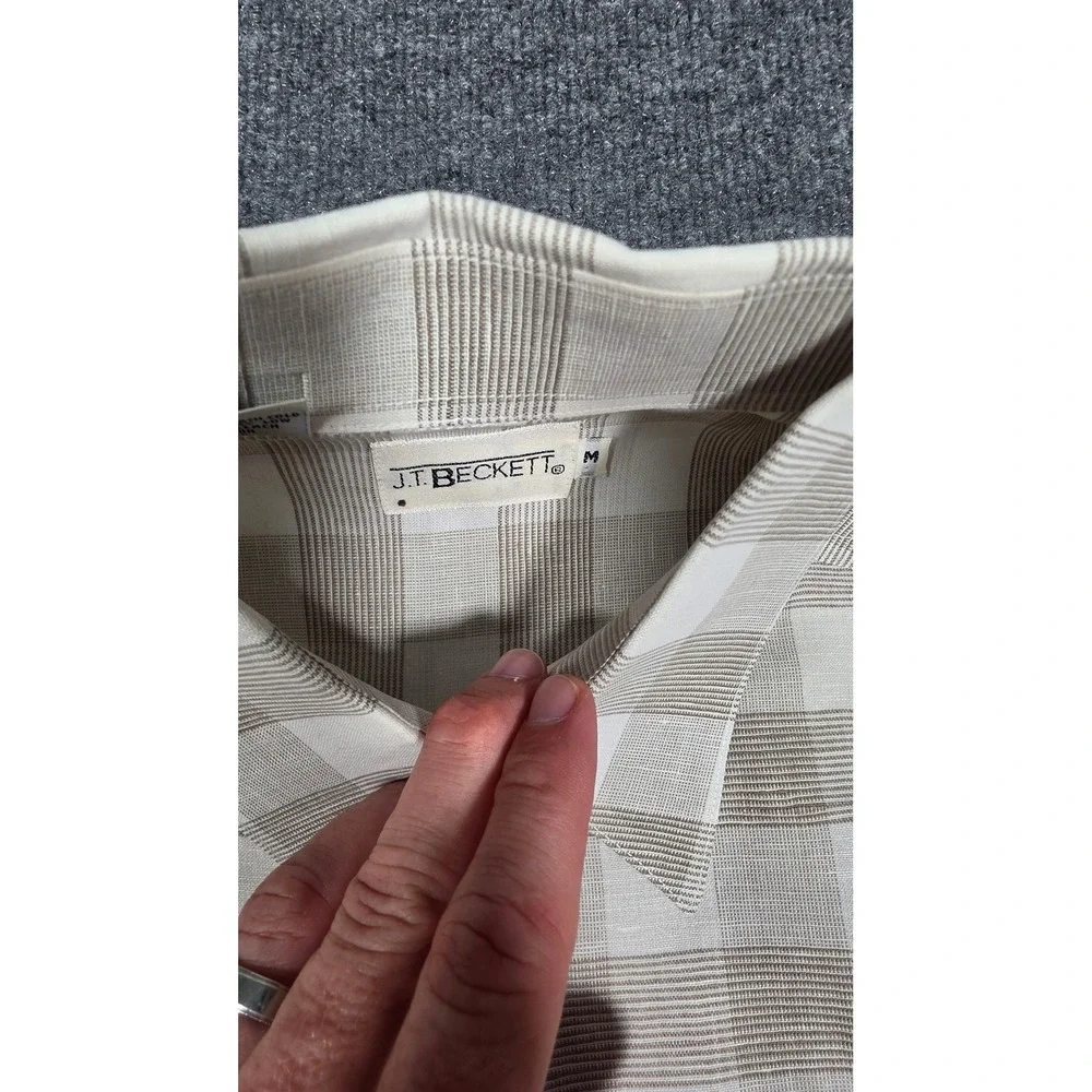 JT Beckett Mens Short Sleeve Linen Blend Plaid Button Up Shirt Tan White Size‎ M